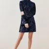 Karen Millen Petite Velvet Sequinned Woven Mini Dress -Karen Millen shop navy petite velvet sequinned woven mini dress
