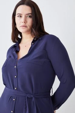 Karen Millen Plus Size Essential Tailored Midi Shirt Dress -Karen Millen shop navy plus size essential tailored midi shirt dress 1