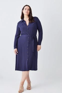 Karen Millen Plus Size Essential Tailored Midi Shirt Dress -Karen Millen shop navy plus size essential tailored midi shirt dress 2