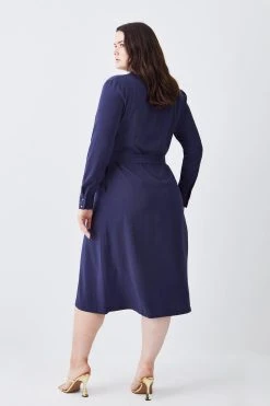 Karen Millen Plus Size Essential Tailored Midi Shirt Dress -Karen Millen shop navy plus size essential tailored midi shirt dress 3