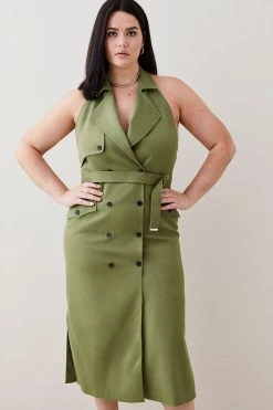 Karen Millen Plus Size Relaxed Tailored Belted Halter Column Midi Dress 8 Karen Millen Plus Size Relaxed Tailored Belted Halter Column Midi Dress -Karen Millen shop navy plus size relaxed tailored belted halter column midi dress 1 2