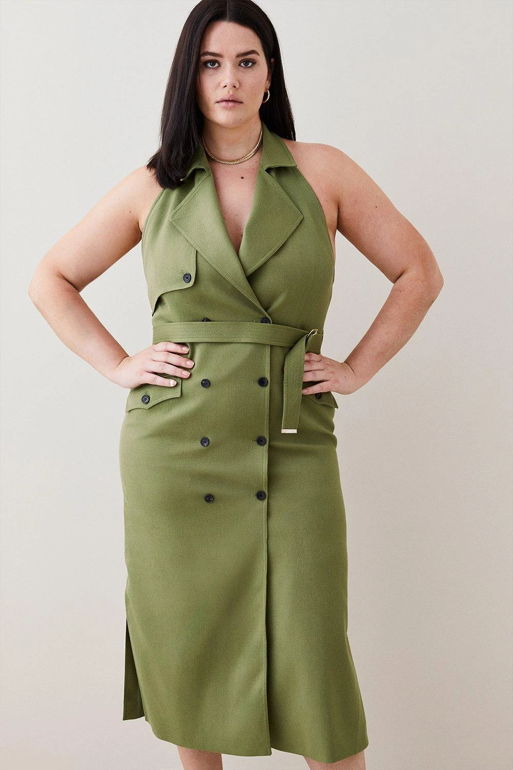 Karen Millen Plus Size Relaxed Tailored Belted Halter Column Midi Dress 5 Karen Millen Plus Size Relaxed Tailored Belted Halter Column Midi Dress - Image 3