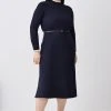 Karen Millen Plus Size Rib Knit Belted Midi Dress -Karen Millen shop navy plus size rib knit belted midi dress