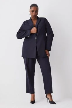 Karen Millen Plus Size Tailored Single Breasted Blazer -Karen Millen shop navy plus size tailored single breasted blazer 1 1