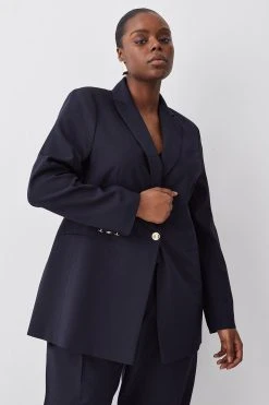 Karen Millen Plus Size Tailored Single Breasted Blazer -Karen Millen shop navy plus size tailored single breasted blazer 1 3