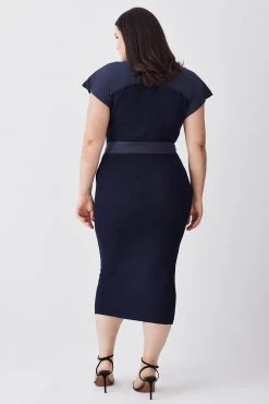Karen Millen Plus Size Zip Neck Short Sleeve Belted Midi Dress 8 Karen Millen Plus Size Zip Neck Short Sleeve Belted Midi Dress -Karen Millen shop navy plus size zip neck short sleeve belted midi dress 1