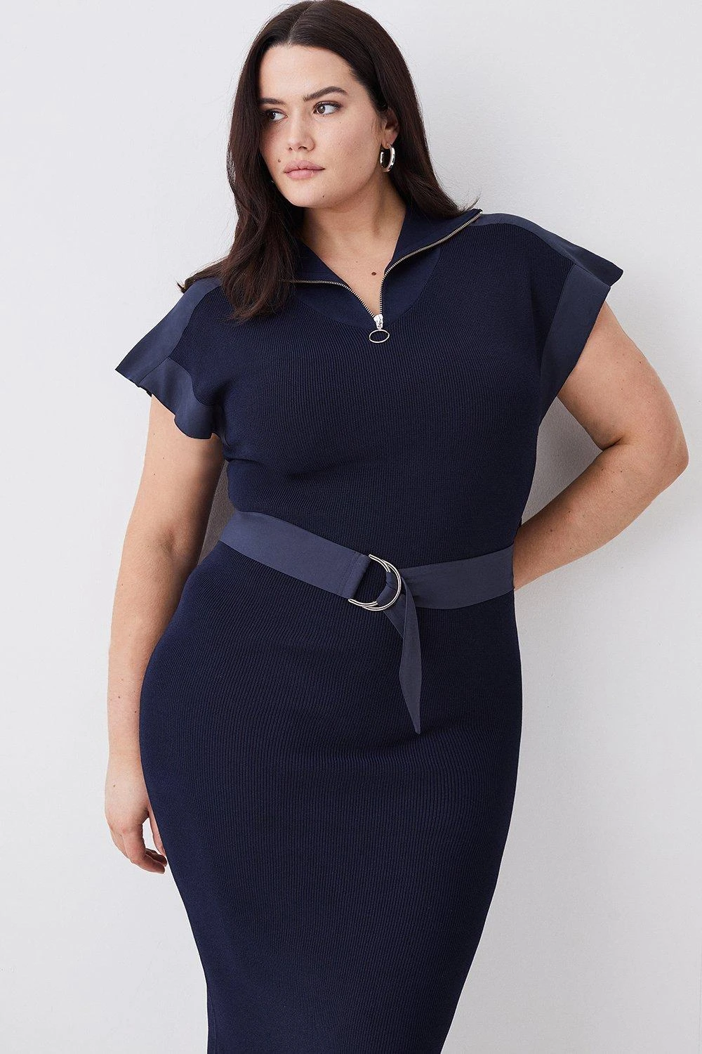 Karen Millen Plus Size Zip Neck Short Sleeve Belted Midi Dress 5 Karen Millen Plus Size Zip Neck Short Sleeve Belted Midi Dress - Image 3