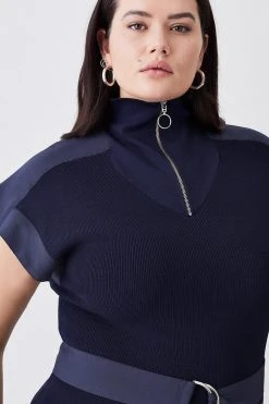 Karen Millen Plus Size Zip Neck Short Sleeve Belted Midi Dress 10 Karen Millen Plus Size Zip Neck Short Sleeve Belted Midi Dress -Karen Millen shop navy plus size zip neck short sleeve belted midi dress 3