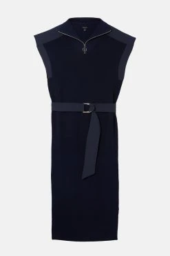 Karen Millen Plus Size Zip Neck Short Sleeve Belted Midi Dress 11 Karen Millen Plus Size Zip Neck Short Sleeve Belted Midi Dress -Karen Millen shop navy plus size zip neck short sleeve belted midi dress 4