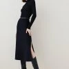 Karen Millen Rib Knit Belted Midi Dress -Karen Millen shop navy rib knit belted midi dress