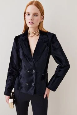 Karen Millen Signature Ponyskin Tailored Jacket -Karen Millen shop navy signature ponyskin tailored jacket 1