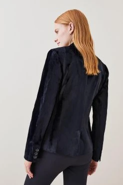 Karen Millen Signature Ponyskin Tailored Jacket -Karen Millen shop navy signature ponyskin tailored jacket 2