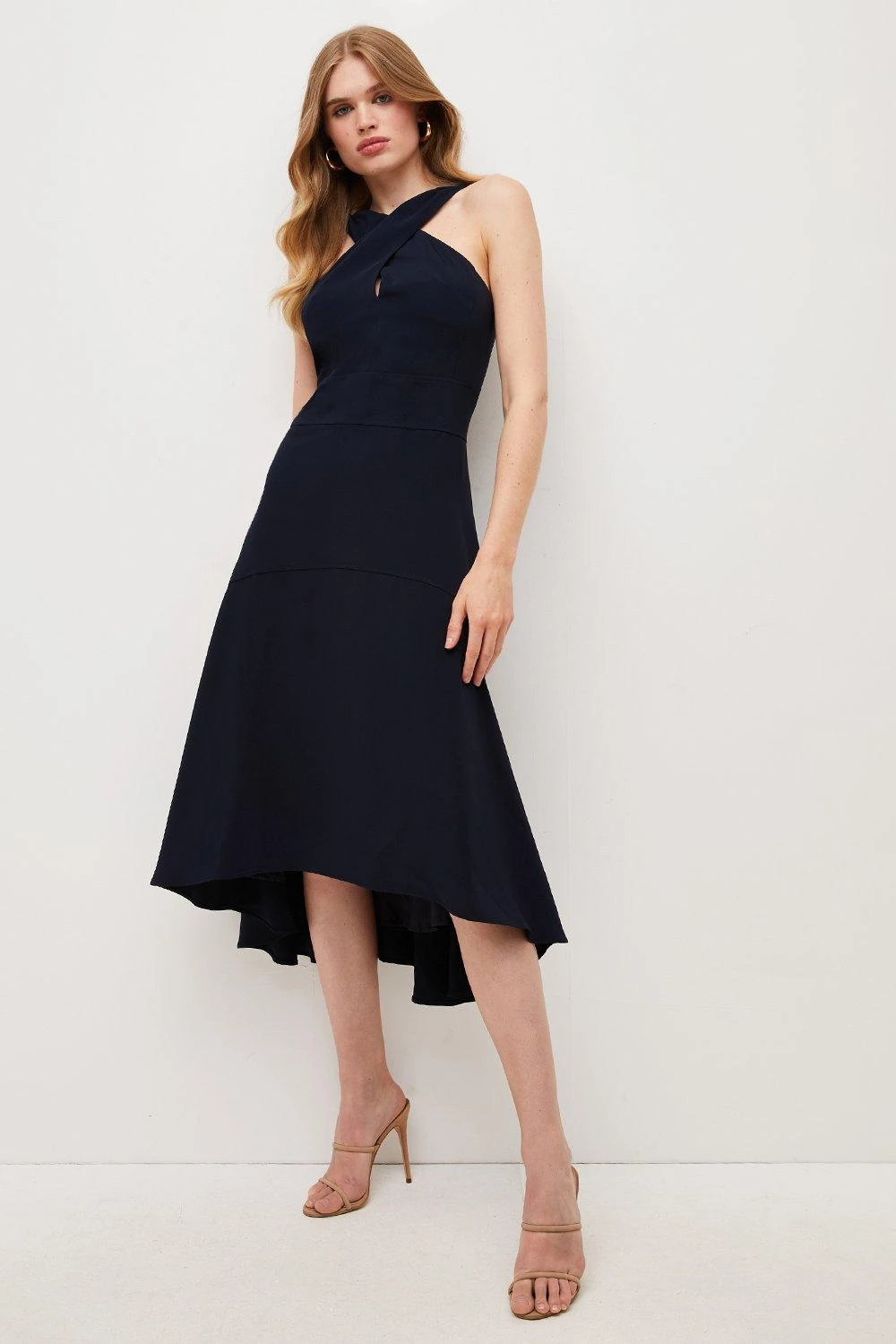 Karen Millen Soft Tailored Cross Over Neck High Low Midi Dress 4 Karen Millen Soft Tailored Cross Over Neck High Low Midi Dress - Image 2