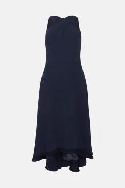 Karen Millen Soft Tailored Cross Over Neck High Low Midi Dress 8 Karen Millen Soft Tailored Cross Over Neck High Low Midi Dress -Karen Millen shop navy soft tailored cross over neck high low midi dress 2