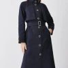 Karen Millen Storm Flap Belted Trench Coat -Karen Millen shop navy storm flap belted trench coat