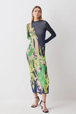 Karen Millen Tall Slinky Jacquard Long Sleeve Knitted Maxi Dress