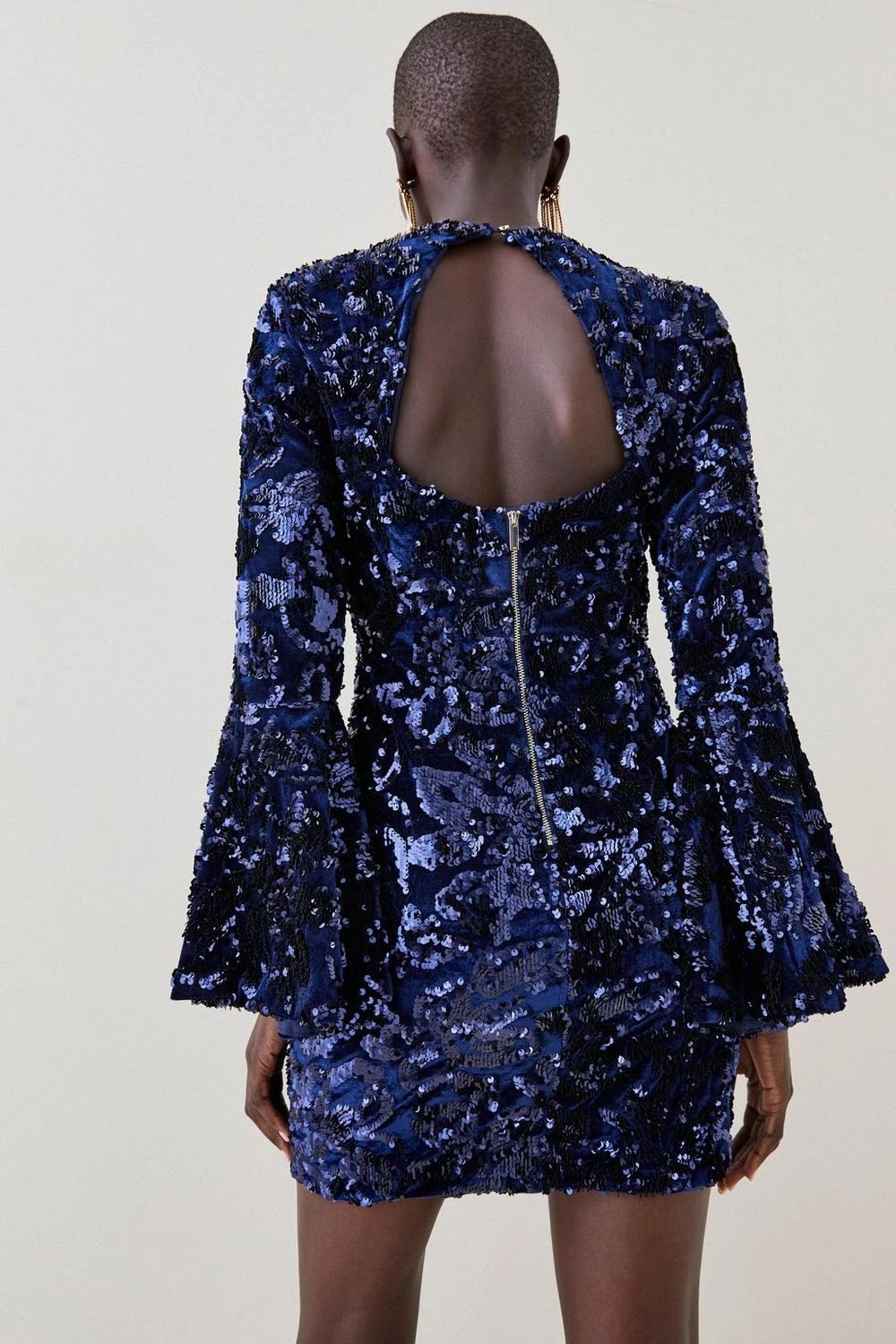 Karen Millen Tall Velvet Sequinned Fluted Woven Mini Dress 6 Karen Millen Tall Velvet Sequinned Fluted Woven Mini Dress - Image 4