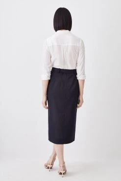 Karen Millen Tall Wool Blend Pocket Detail Midi Skirt -Karen Millen shop navy tall wool blend pocket detail midi skirt 2