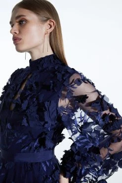 Karen Millen Tulle Applique Long Sleeve Mini Dress -Karen Millen shop navy tulle applique long sleeve mini dress 3