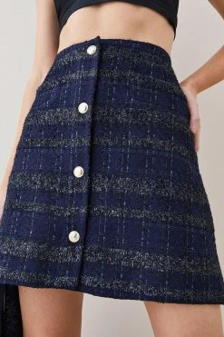 Karen Millen Tweed A Line Mini Skirt 8 Karen Millen Tweed A Line Mini Skirt -Karen Millen shop navy tweed a line mini skirt 1 1