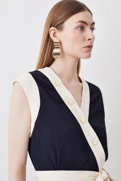 Karen Millen Twill Button Detailed Belted Woven Midi Dress