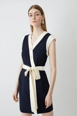 Karen Millen Twill Button Detailed Woven Mini Dress