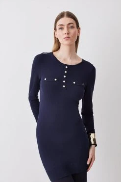 Karen Millen Viscose Blend Knitted Button Detail Tunic