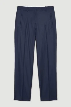 Karen Millen Wool Blend Pleat Detail Straight Trouser -Karen Millen shop navy wool blend pleat detail straight trouser 2