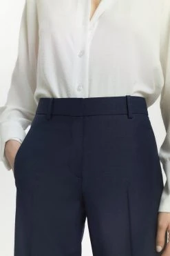 Karen Millen Wool Blend Pleat Detail Straight Trouser -Karen Millen shop navy wool blend pleat detail straight trouser 3