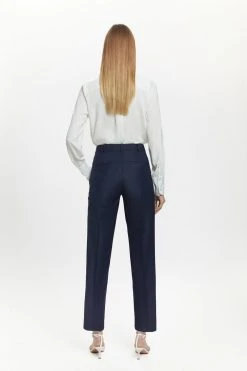 Karen Millen Wool Blend Pleat Detail Straight Trouser -Karen Millen shop navy wool blend pleat detail straight trouser 4