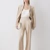 Karen Millen Herringbone Linen Darted Wide Leg Trouser -Karen Millen shop neutral herringbone linen darted wide leg trouser