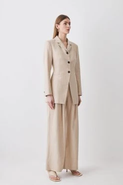 Karen Millen Herringbone Linen Darted Wide Leg Trouser -Karen Millen shop neutral herringbone linen darted wide leg trouser 2