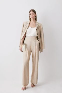 Karen Millen Herringbone Linen Darted Wide Leg Trouser