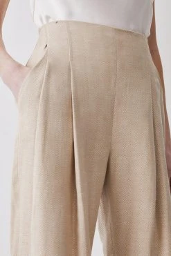 Karen Millen Herringbone Linen Darted Wide Leg Trouser -Karen Millen shop neutral herringbone linen darted wide leg trouser 4