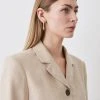 Karen Millen Herringbone Linen High Break Tailored Blazer -Karen Millen shop neutral herringbone linen high break tailored blazer