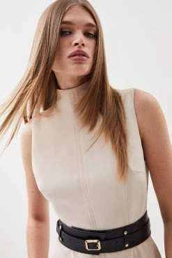 Karen Millen Satin Back Crepe Belted Midi Dress