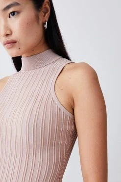 Karen Millen Sleeveless Rib Knit Top -Karen Millen shop neutral sleeveless rib knit top 4