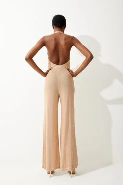 Karen Millen Hotfix Halterneck Wide Leg Jersey Jumpsuit -Karen Millen shop nude hotfix halterneck wide leg jersey jumpsuit 4
