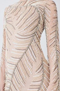 Karen Millen Petite Feather Crystal Embellished Maxi Dress -Karen Millen shop nude pink petite feather crystal embellished maxi dress 2
