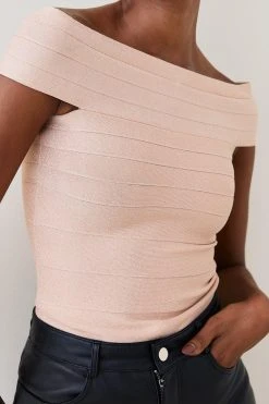 Karen Millen Sparkle Knitted Bandage Bardot Top 9 Karen Millen Sparkle Knitted Bandage Bardot Top -Karen Millen shop nude sparkle knitted bandage bardot top 3