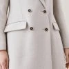 Karen Millen Italian Wool Double Breasted Tailored Coat -Karen Millen shop oatmeal italian wool double breasted tailored coat