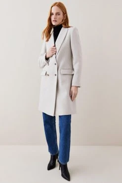 Karen Millen Italian Wool Double Breasted Tailored Coat -Karen Millen shop oatmeal italian wool double breasted tailored coat 4