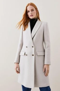 Karen Millen Italian Wool Double Breasted Tailored Coat -Karen Millen shop oatmeal italian wool double breasted tailored coat 5