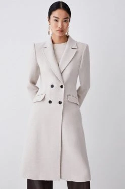Karen Millen Italian Wool Fitted Coat -Karen Millen shop oatmeal italian wool fitted coat 3