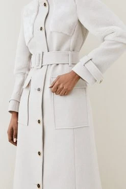 Karen Millen Italian Wool Sheepskin Panelled Belted Coat 12 Karen Millen Italian Wool Sheepskin Panelled Belted Coat -Karen Millen shop oatmeal italian wool sheepskin panelled belted coat 3