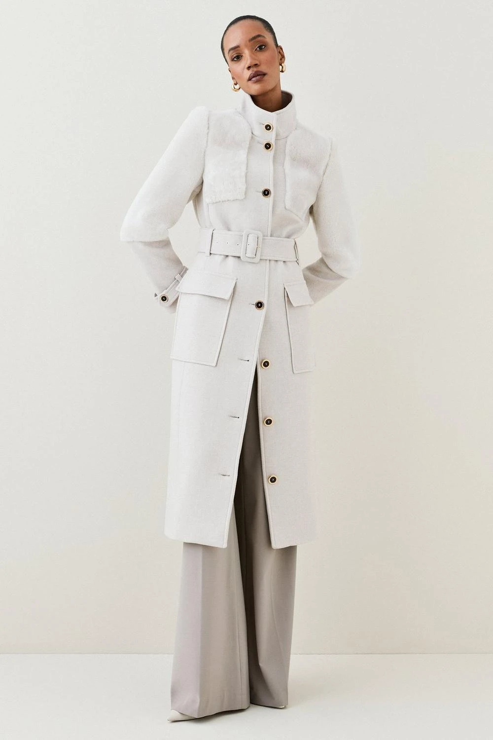 Karen Millen Italian Wool Sheepskin Panelled Belted Coat 7 Karen Millen Italian Wool Sheepskin Panelled Belted Coat - Image 5