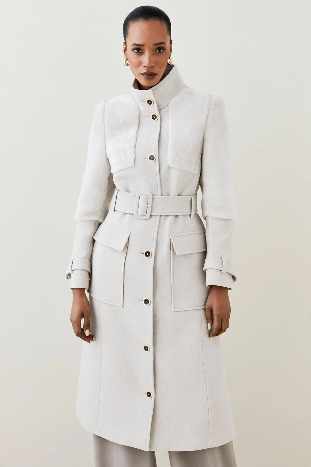 Karen Millen Italian Wool Sheepskin Panelled Belted Coat 8 Karen Millen Italian Wool Sheepskin Panelled Belted Coat - Image 6