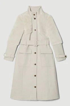 Karen Millen Italian Wool Sheepskin Panelled Belted Coat 15 Karen Millen Italian Wool Sheepskin Panelled Belted Coat -Karen Millen shop oatmeal italian wool sheepskin panelled belted coat 6