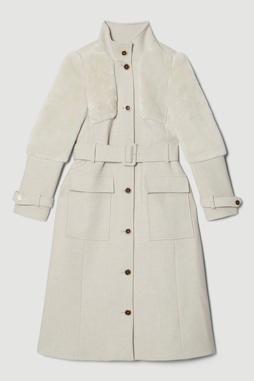 Karen Millen Italian Wool Sheepskin Panelled Belted Coat 9 Karen Millen Italian Wool Sheepskin Panelled Belted Coat - Image 7