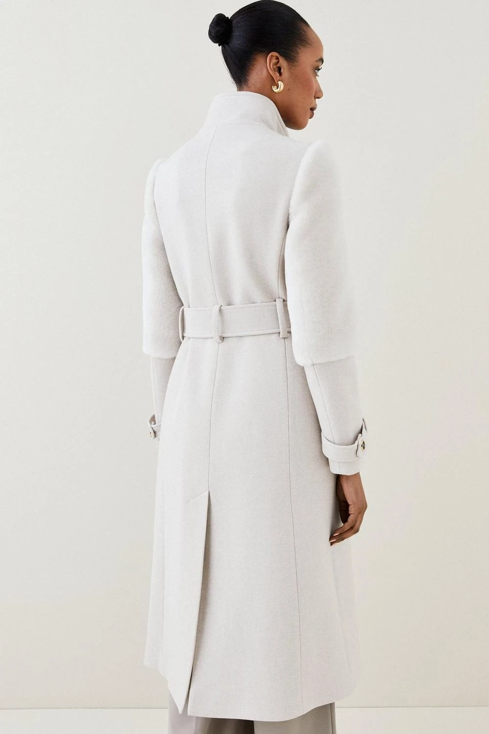 Karen Millen Italian Wool Sheepskin Panelled Belted Coat 3 Karen Millen Italian Wool Sheepskin Panelled Belted Coat
